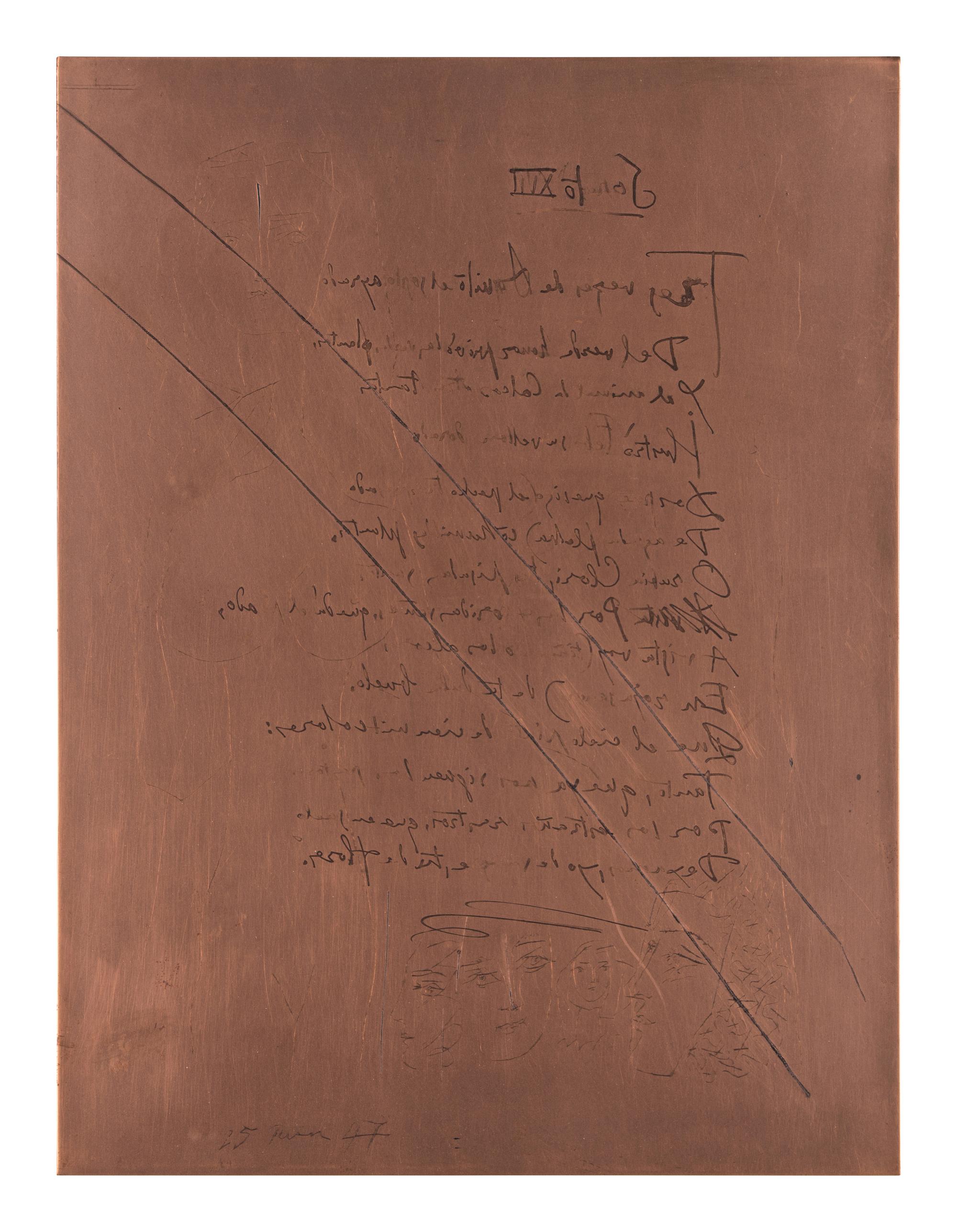 Original Copper Plate fo r Soneto XVII (from Vingt Poèmes de Góngora ), 1947