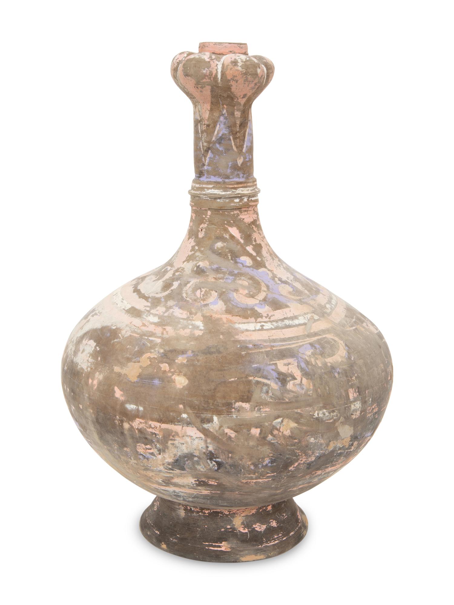 A Chinese Painted Pottery "Garlic-Bulb" Necked Vase