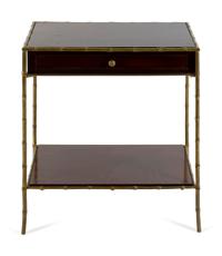 A Bronze and Mahogany Bamboo Framed Two Tier Side Table — 20TH CENTURY