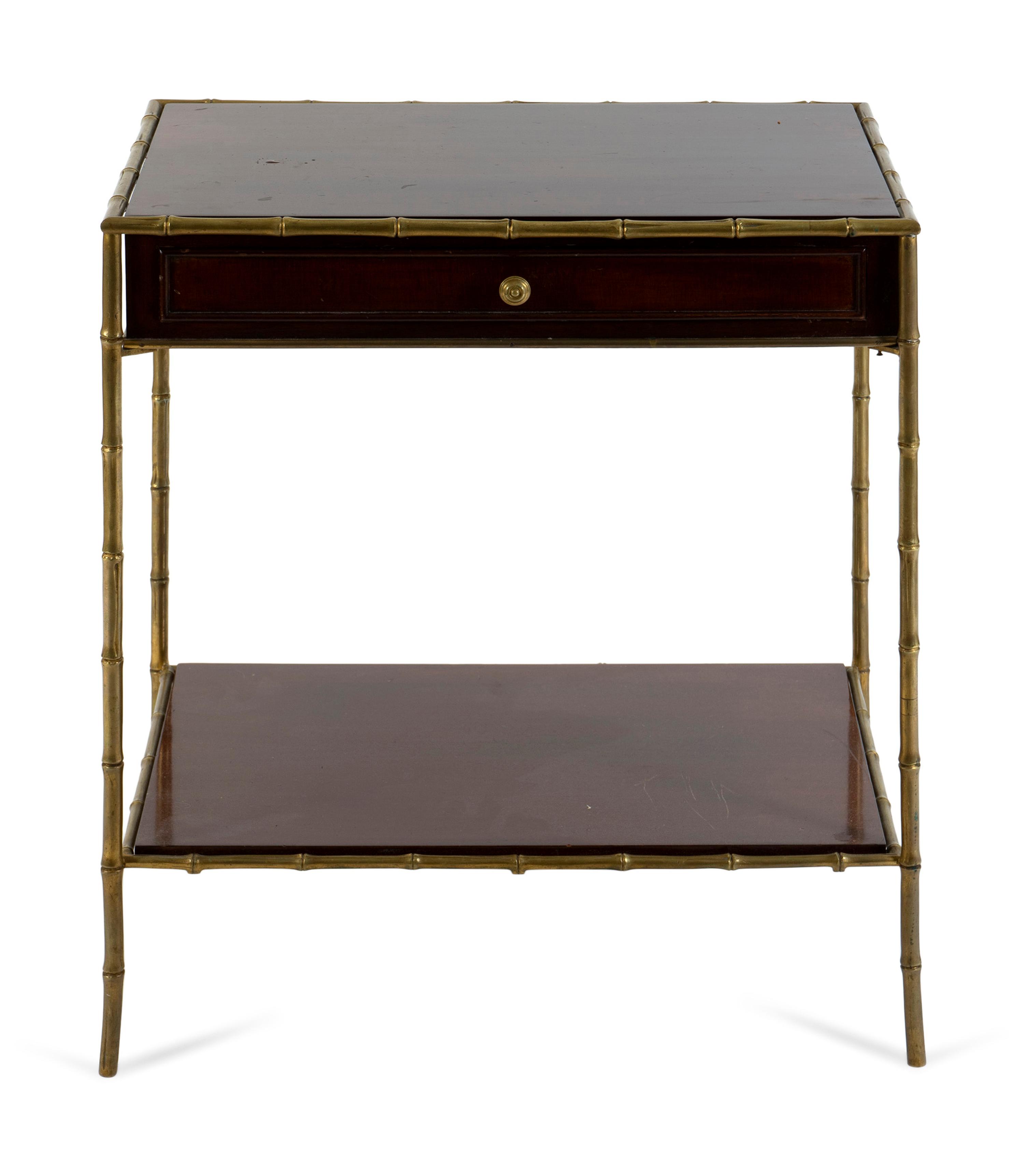 A Bronze and Mahogany Bamboo Framed Two Tier Side Table — 20TH CENTURY