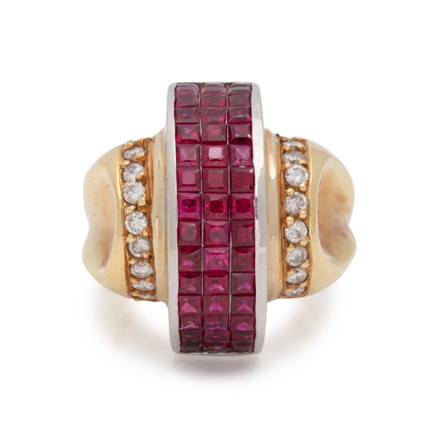 BICOLOR GOLD, RUBY AND DIAMOND RING