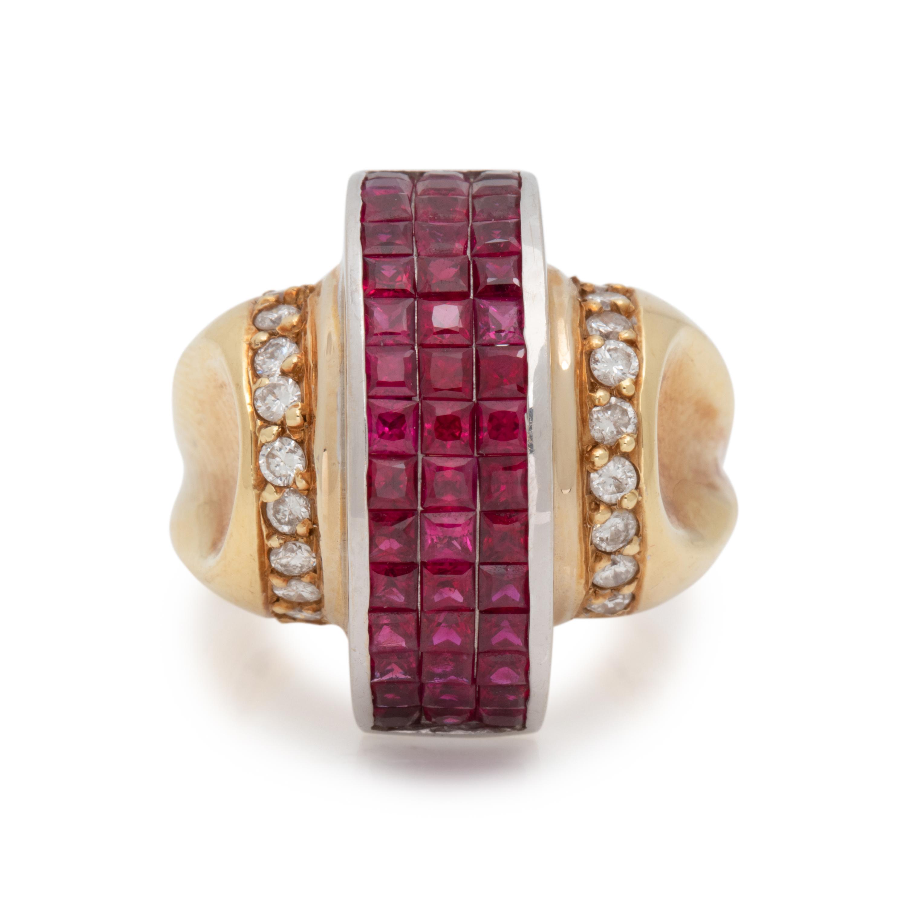 BICOLOR GOLD, RUBY AND DIAMOND RING