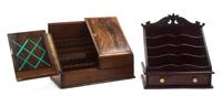 An English Walnut Stationery Box and a Stationery Rack, Height of box 12 1/2 inches.