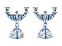 A Pair of Royal Copenhagen Full Lace Porcelain Candelabra