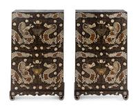 A Fine Pair of Korean Two-Tiered Mother-of-Pearl, Shagreen, and Wire Inlaid Cabinets