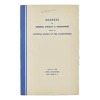 [Presidential] Eisenhower, Dwight D. Address by General Dwight Eisenhower before the National Board of Fire Underwriters