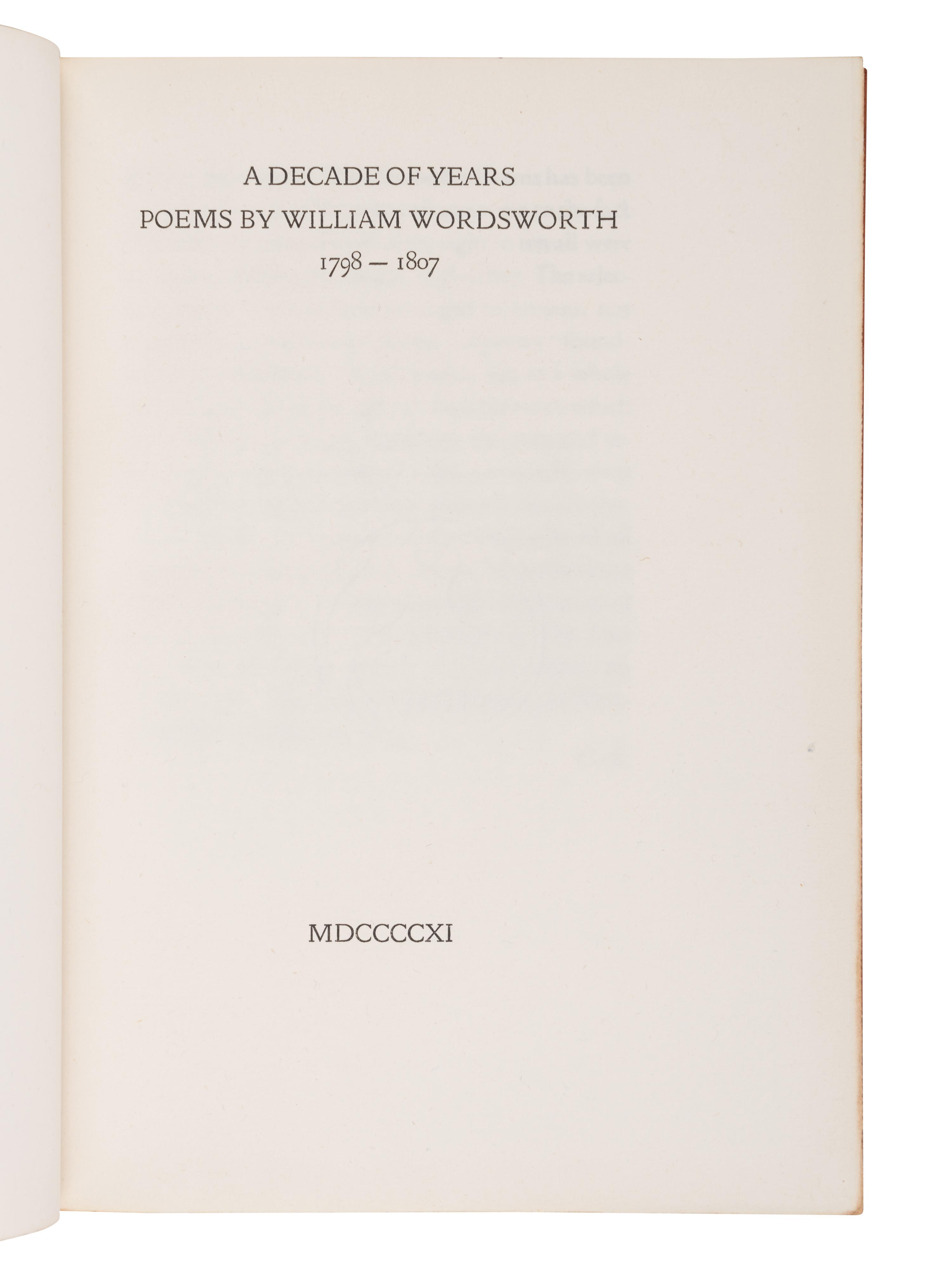 [FINE PRESS -- DOVES PRESS & BINDERY]. WORDSWORTH, William (1770-1850). A Decade of Years . Hammersmith: Doves Press, 1911.