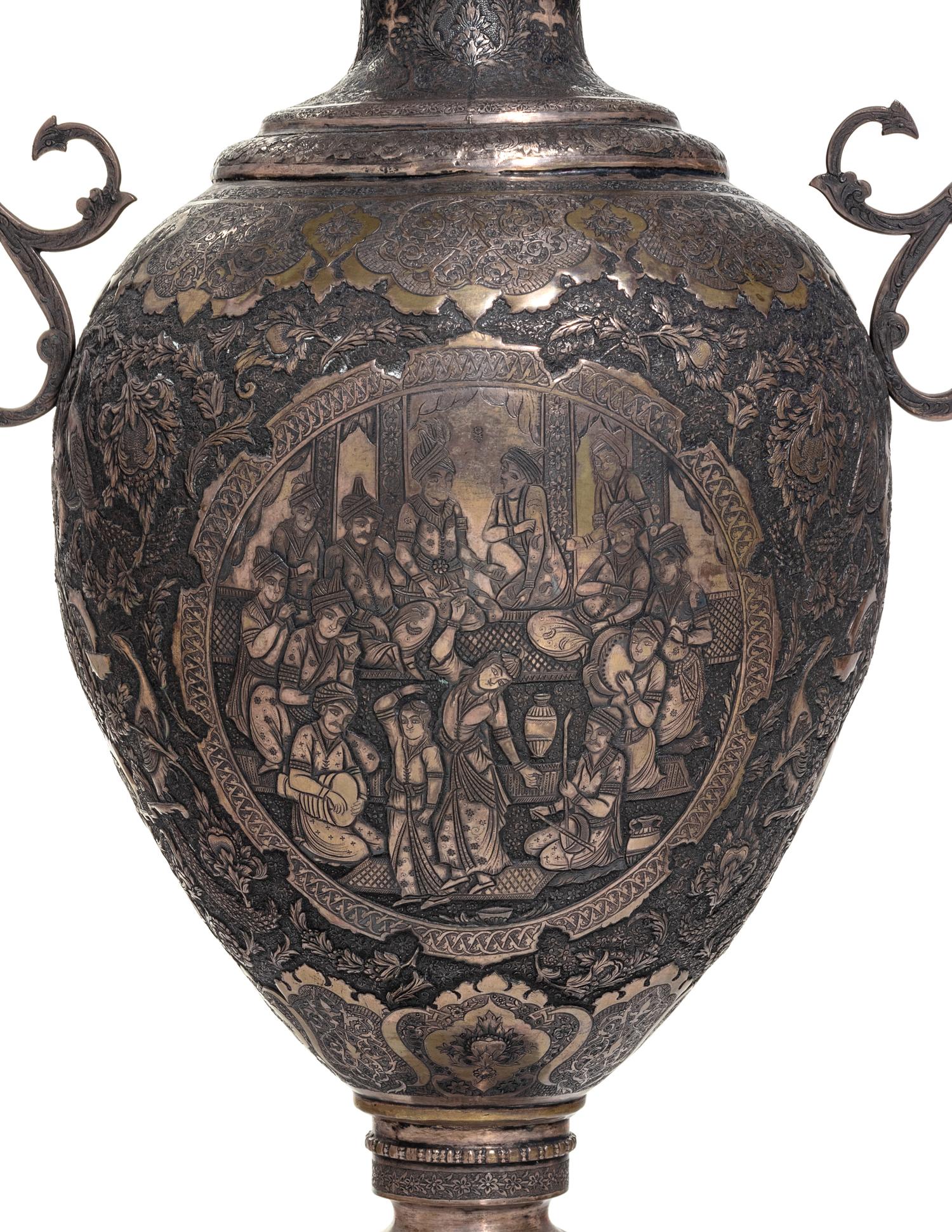 A Pair of Persian Silvered Copper Vases