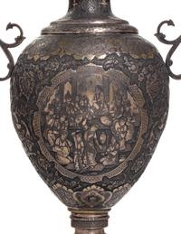 A Pair of Persian Silvered Copper Vases