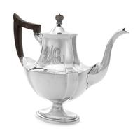 An American Silver Teapot, Gorham Mfg. Co., Providence, RI, 1906, of baluster handled form, the neck worked with an engraved monogram.