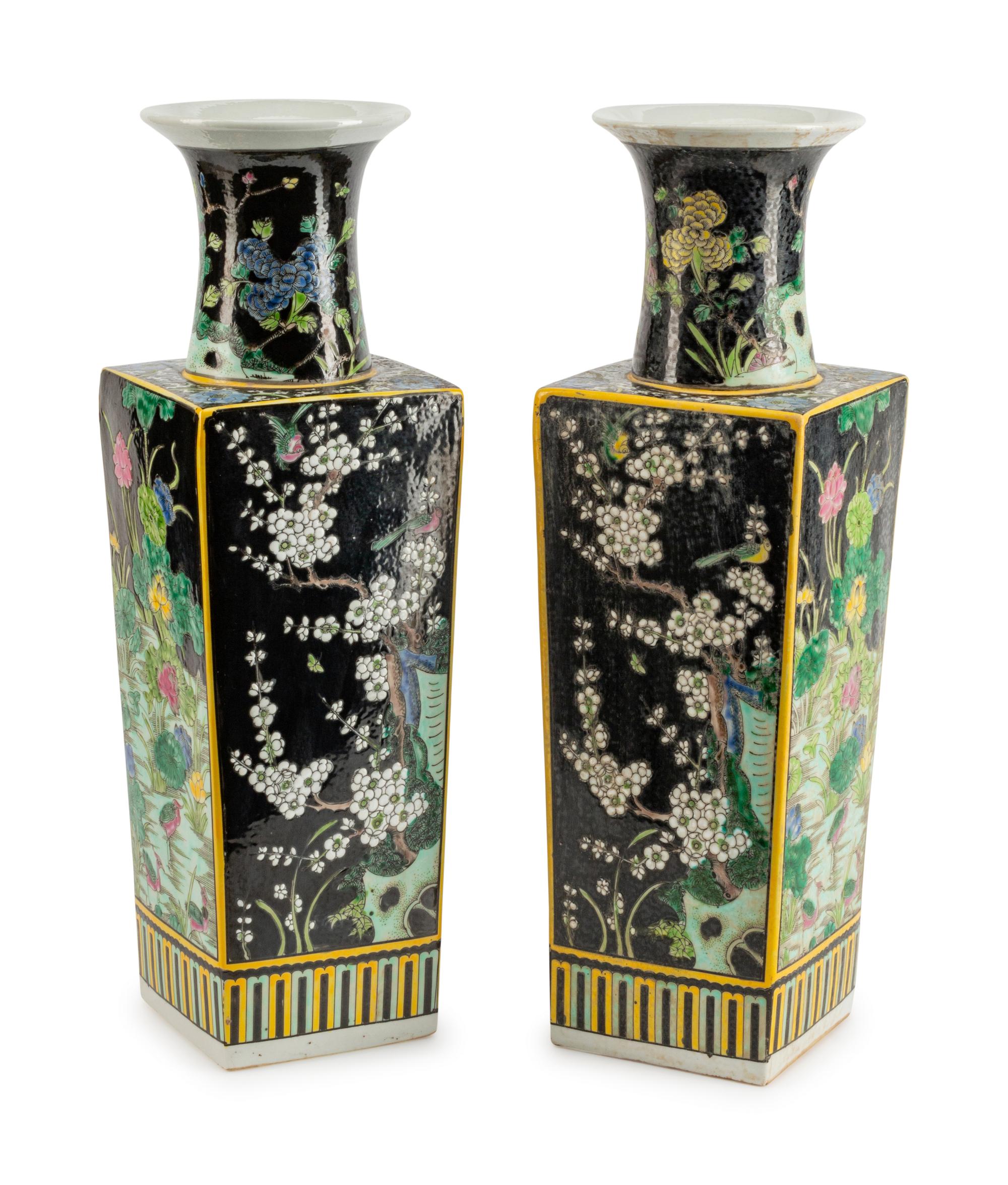 A Pair of Chinese Famille Noir Porcelain Vases