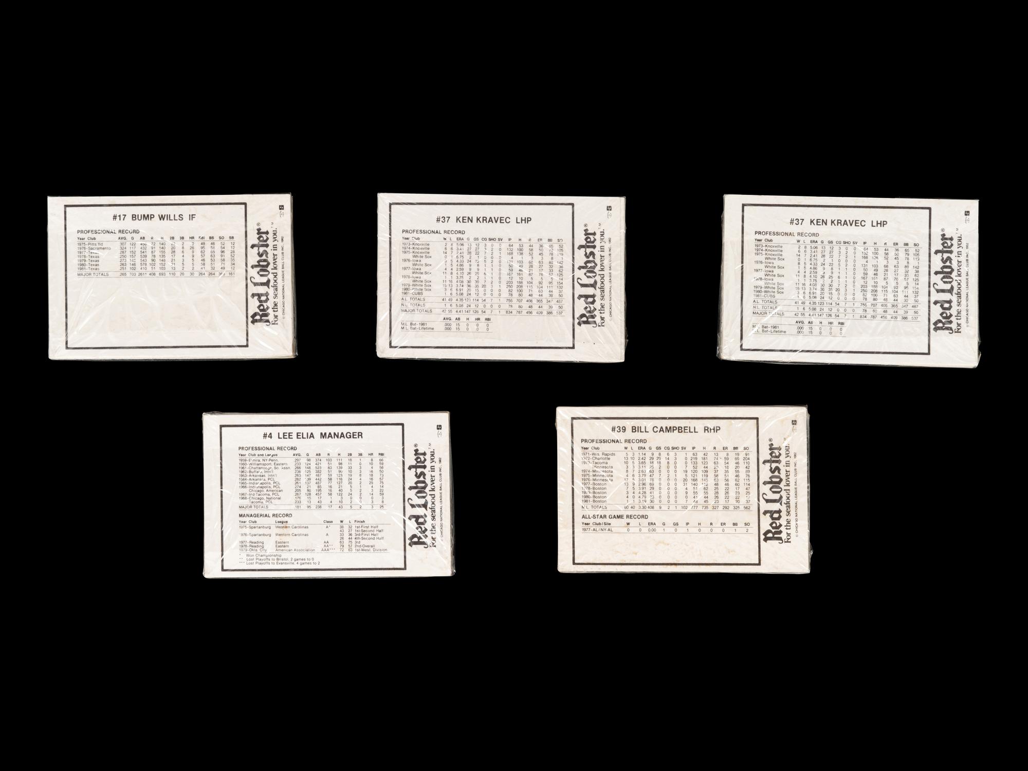 A Group of Five 1982 Chicago Cubs Red Lobster Factory Sealed Team Sets (Ryne Sandberg Rookie)