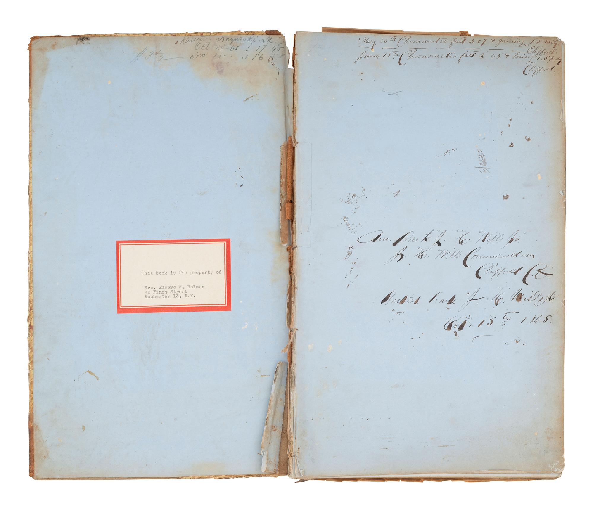 [MARITIME]. Log of the Barques Wavelet , Looling , and J.H. Wills documenting journeys in East Asia, ca 1862-1865. [ With: ] Notebook containing sea shanties and sketches of ships, ca 1862-63.