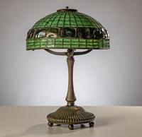 Tiffany Studios New York (American, 1892–1930) — Turtleback-Banded Table Lamp on Mushroom Library Standard Base