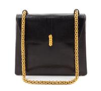 A Paloma Picasso Black Skin Handbag, 10" x 9" x 2.5".