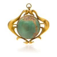 An Art Nouveau Yellow Gold and Turquoise Brooch, 7.50 dwts.