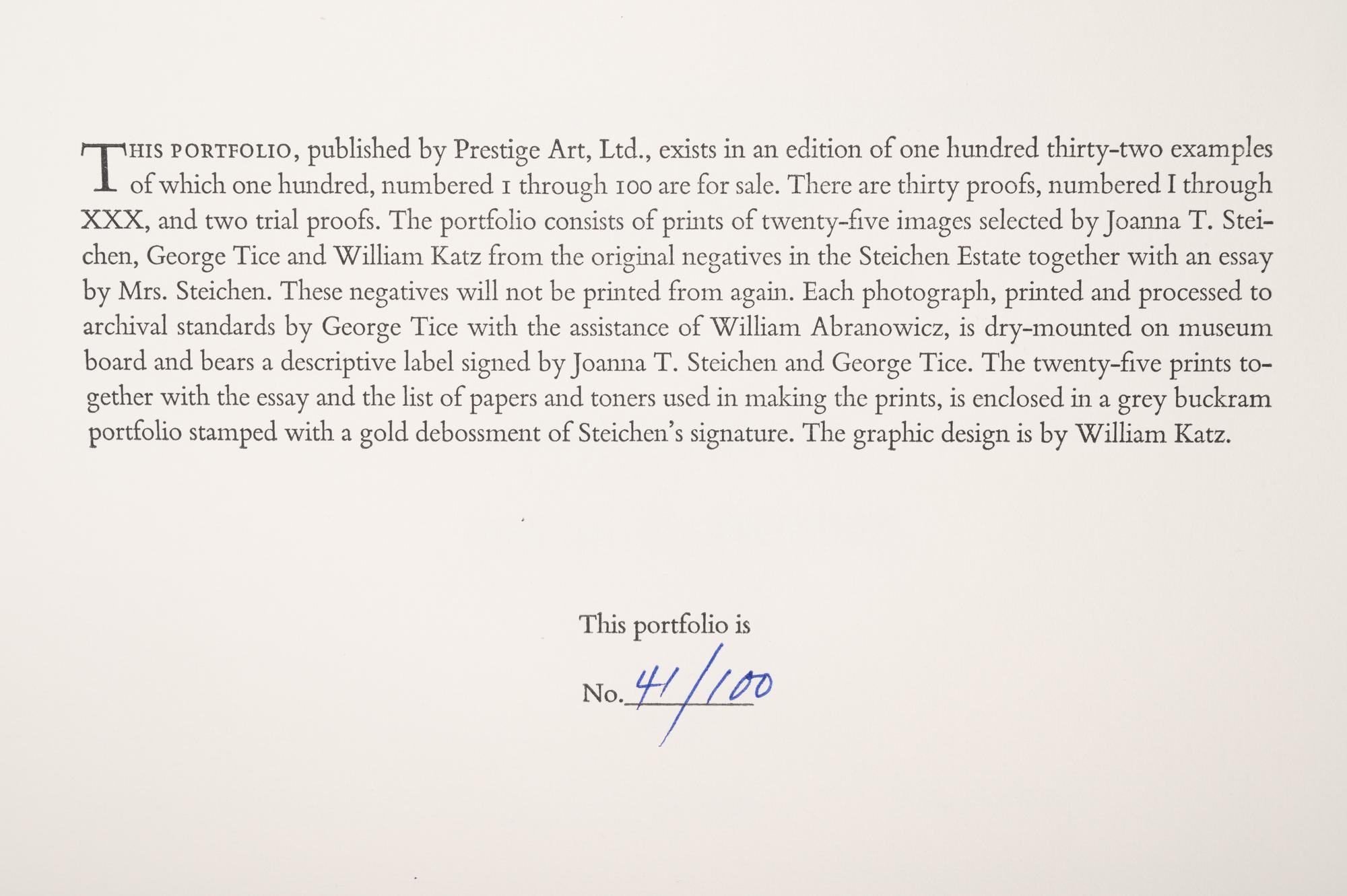 A group of twenty-one photographs (from Twenty-five Photographs printed by George Tice with labels signed by George Tice and Joanna Steichen)