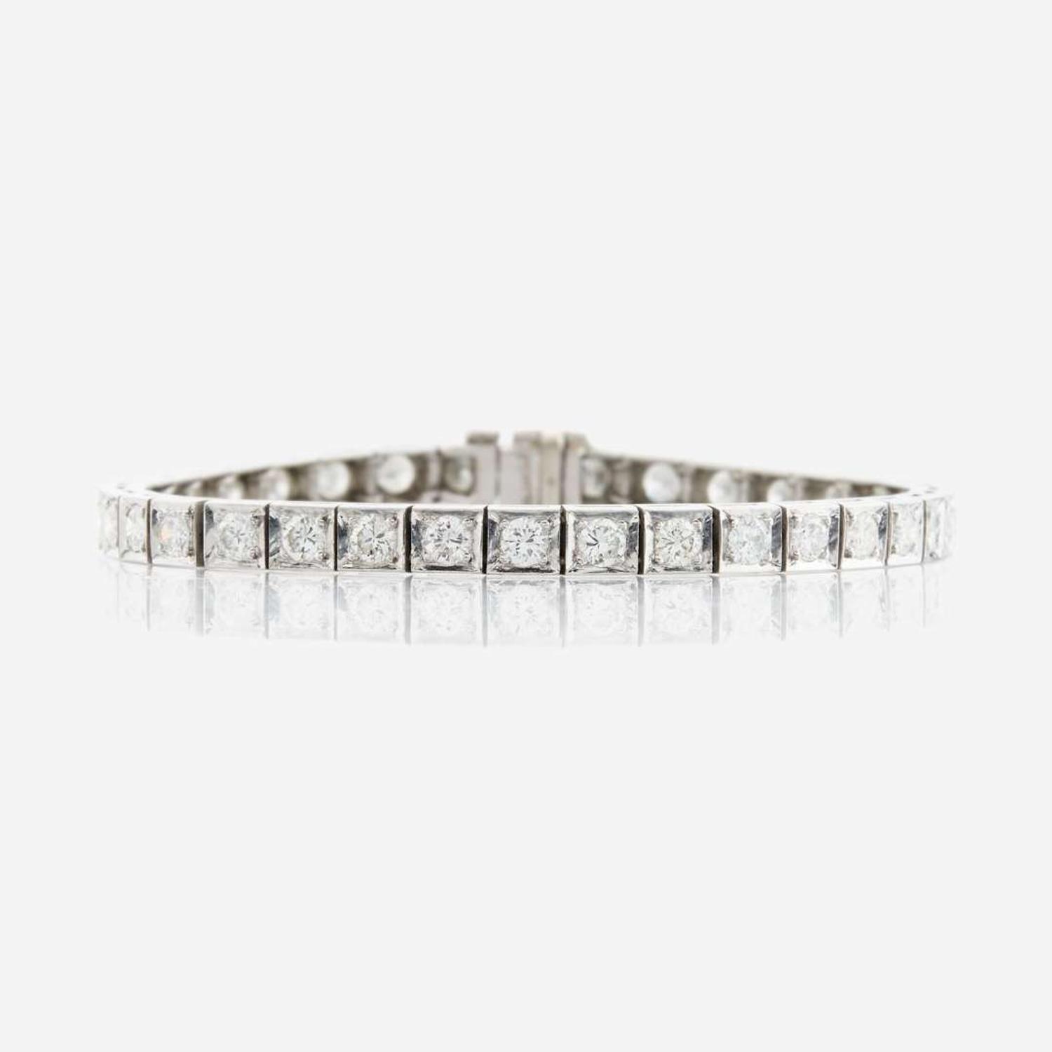 A diamond and platinum line bracelet