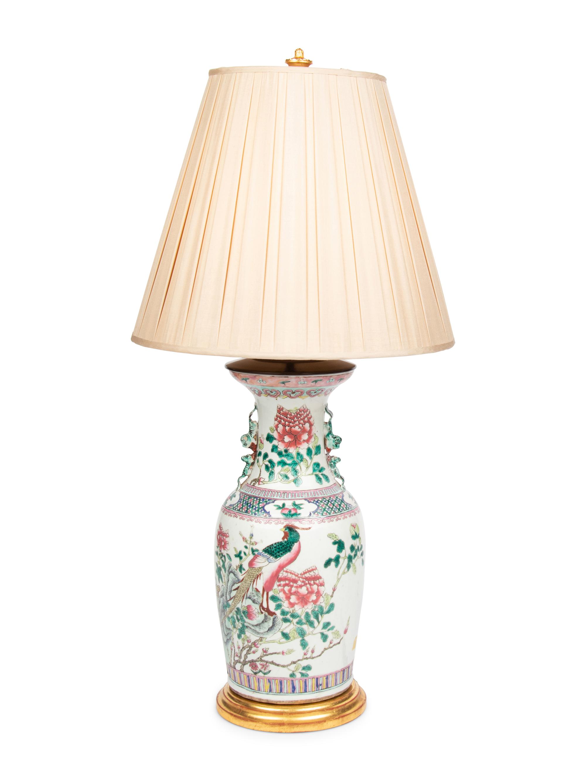 A Chinese Export Famille Rose Porcelain Vase Mounted as a Lamp