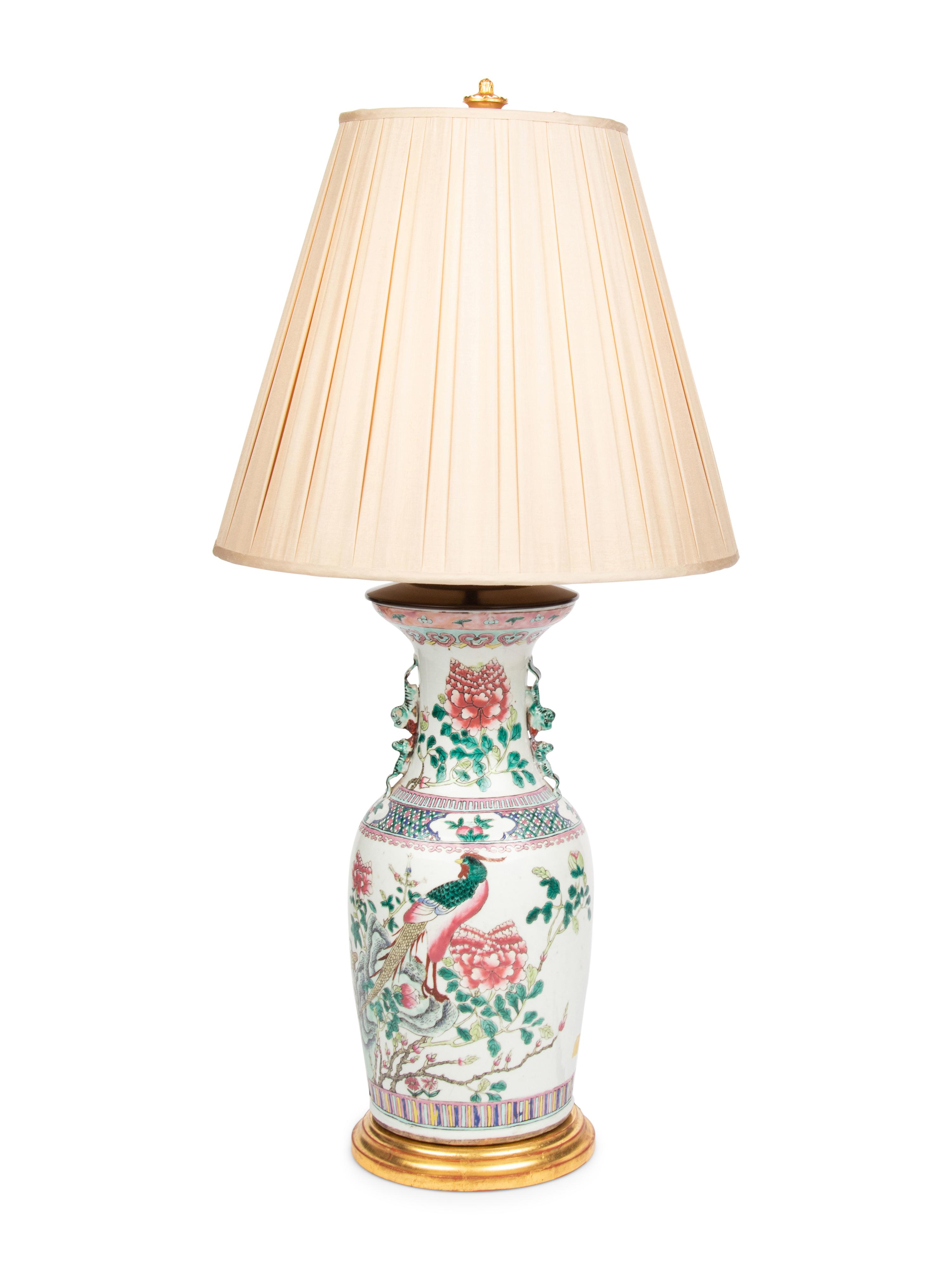 A Chinese Export Famille Rose Porcelain Vase Mounted as a Lamp