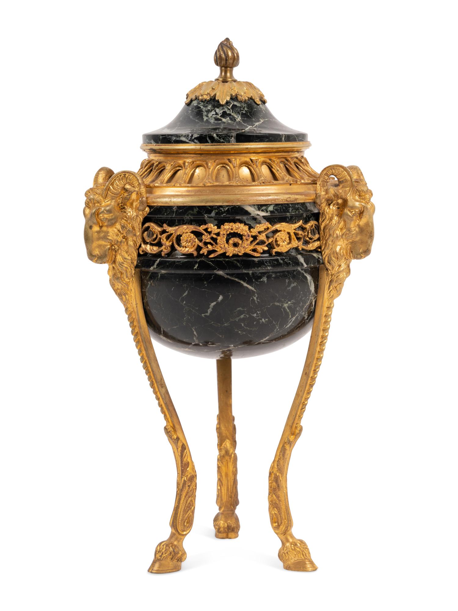 A Continental Gilt Bronze Mounted Marble Cassolette