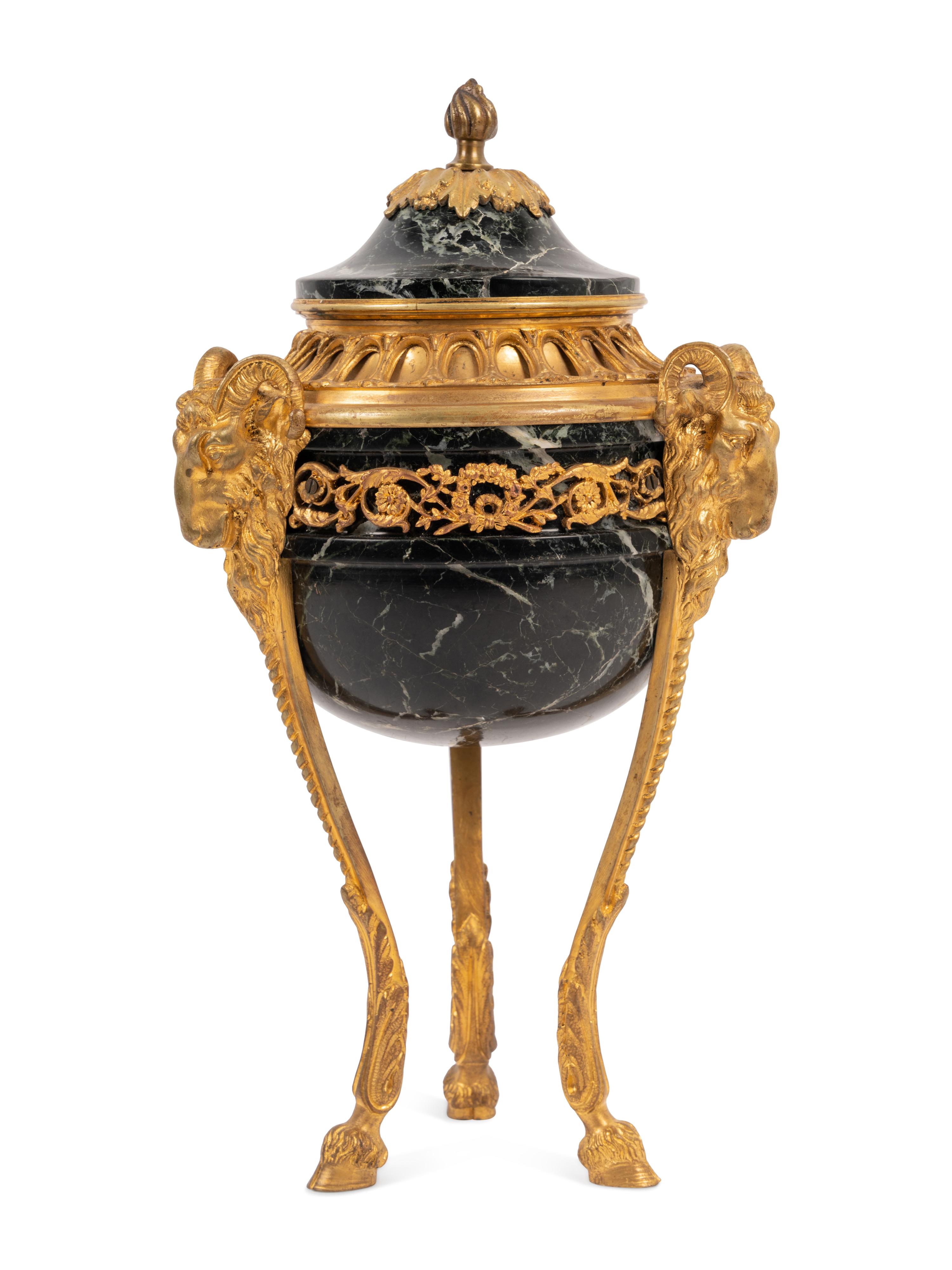 A Continental Gilt Bronze Mounted Marble Cassolette