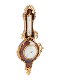 A Louis XV Style Gilt Bronze Mounted Boulle Marquetry Barometer and Thermometer