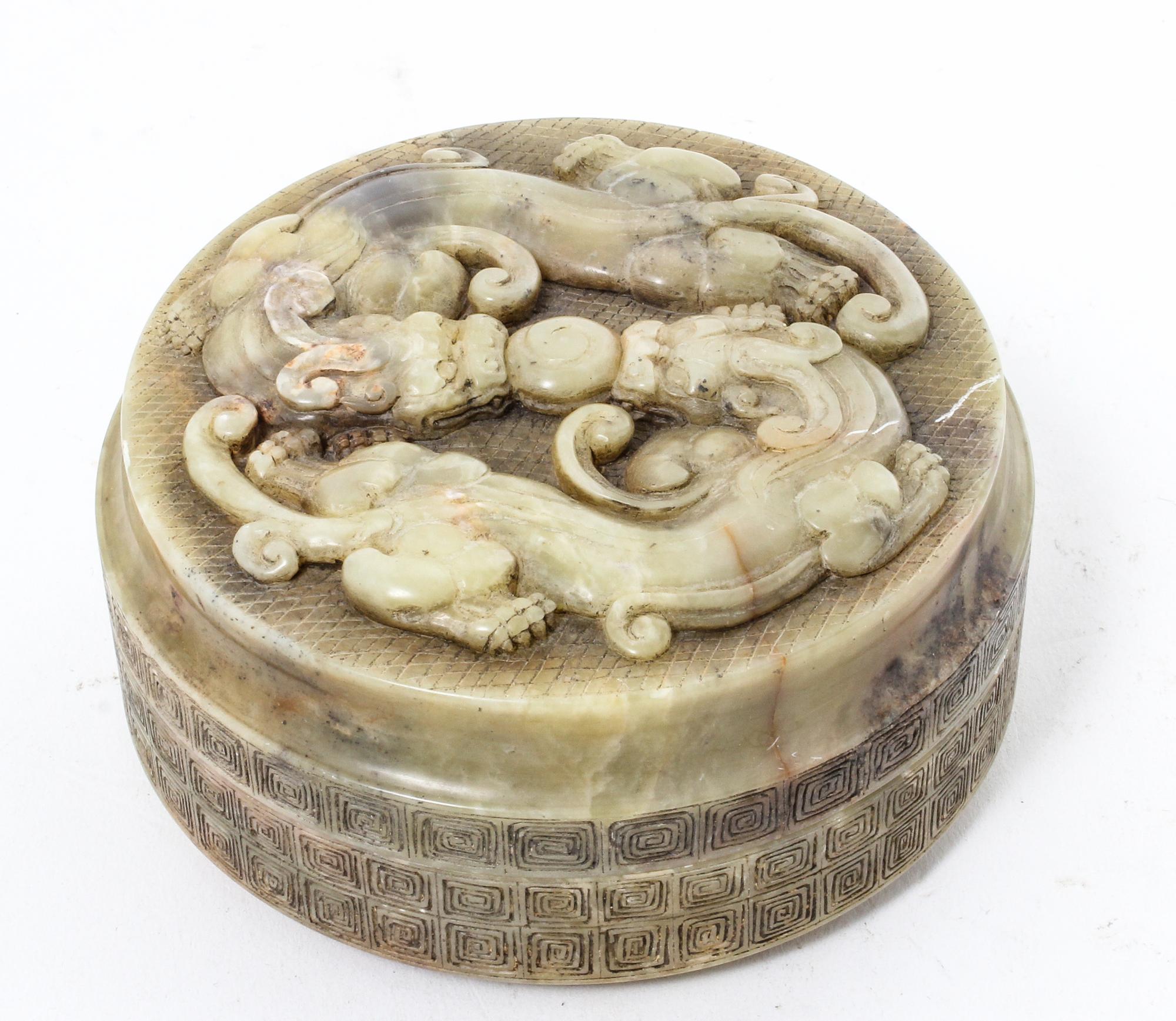 A Hardstone Seal Box Diameter 3 3/4 inches.