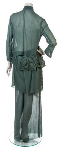 A Yohji Yamamoto Green Sheer Chiffon Runway Pant Ensemble, Size 2.