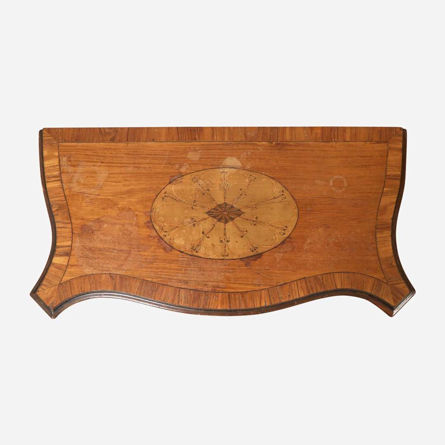 A George III Neoclassical serpentine inlaid satinwood cabinet late 18th or 19th century