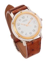 Hermès Ostrich Leather Men's Clipper Watch, 1998