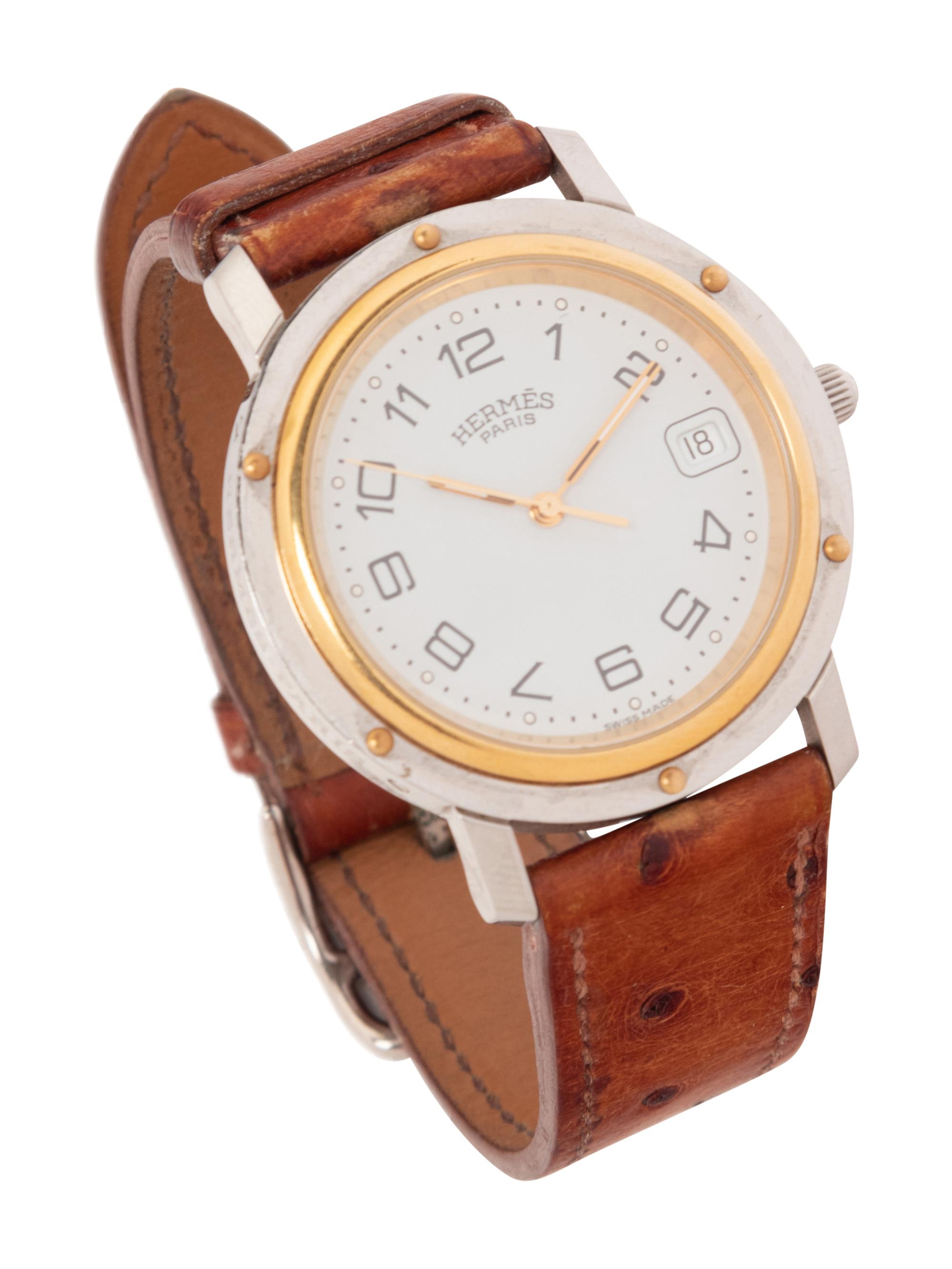 Hermès Ostrich Leather Men's Clipper Watch, 1998