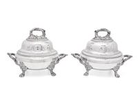 A Pair of George IV Silver Domed Lids on Silver-Plated Tureens