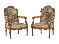 A Louis XVI Style Giltwood Seven-Piece Salon Suite