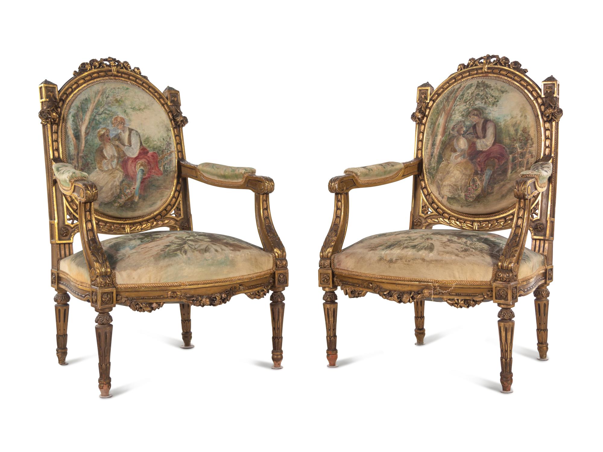 A Louis XVI Style Giltwood Seven-Piece Salon Suite