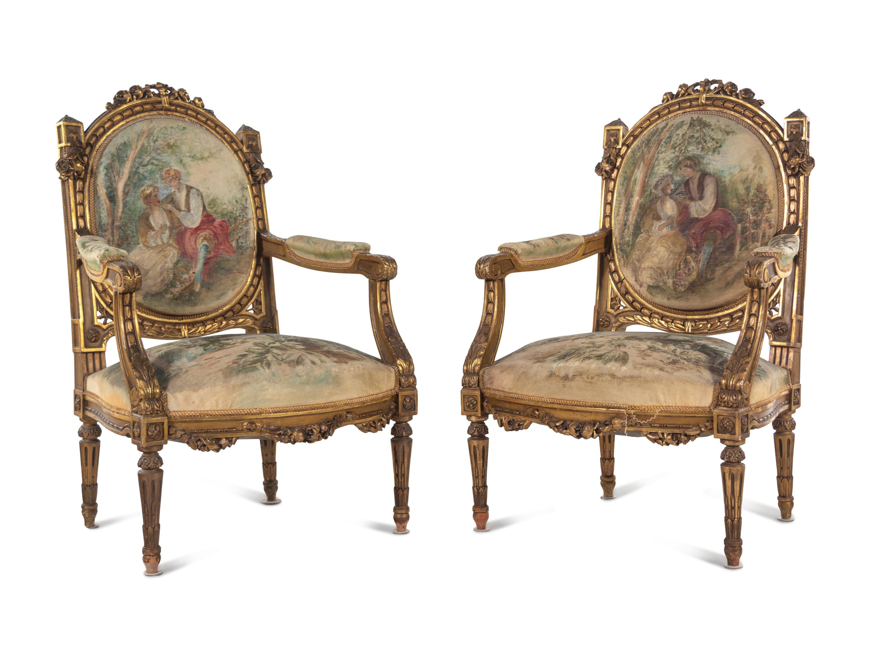 A Louis XVI Style Giltwood Seven-Piece Salon Suite