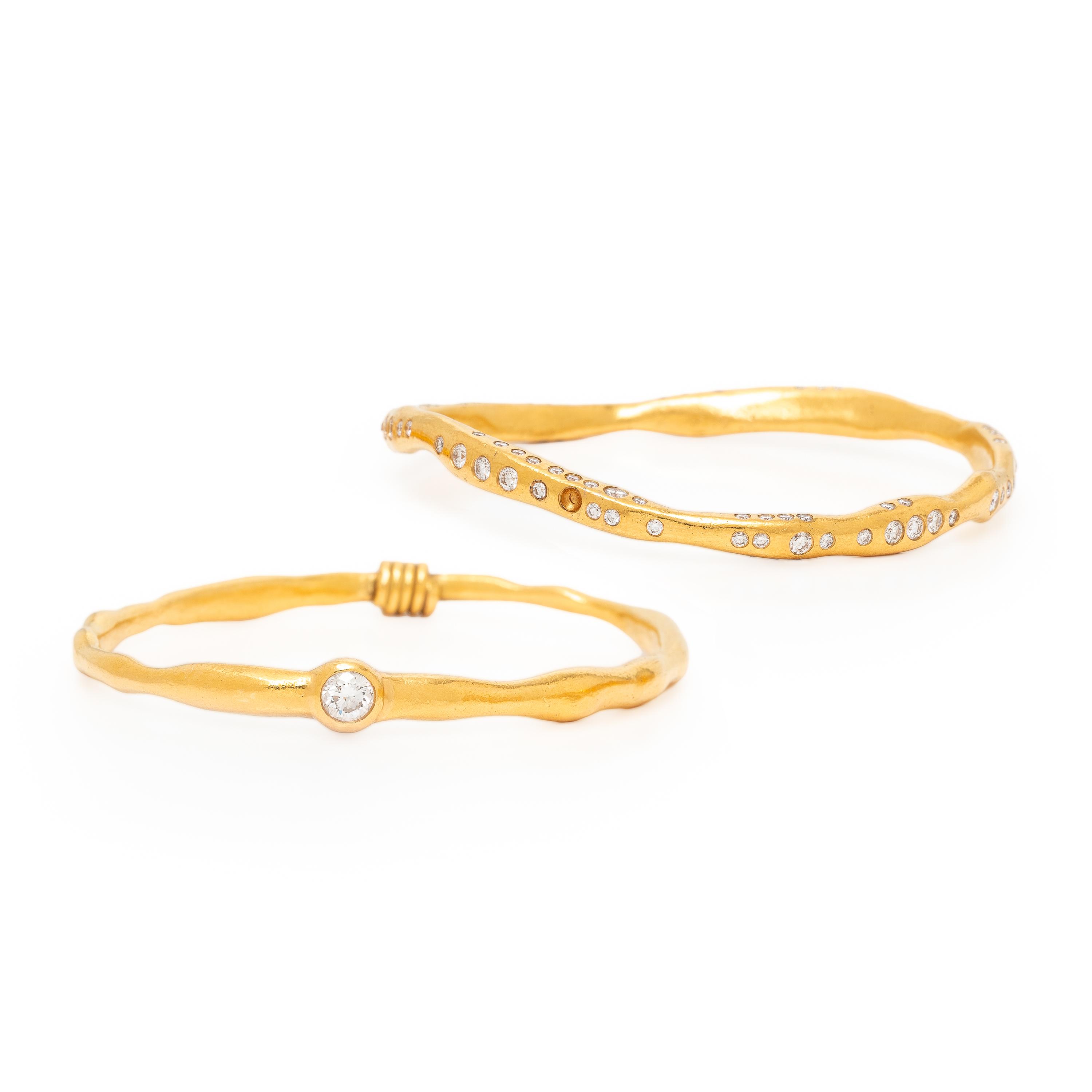 Two Diamond and Yellow Gold Bangle Bracelets