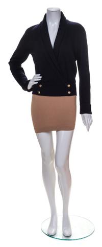 A Chanel Navy Cashmere Shawl Neck Sweater,