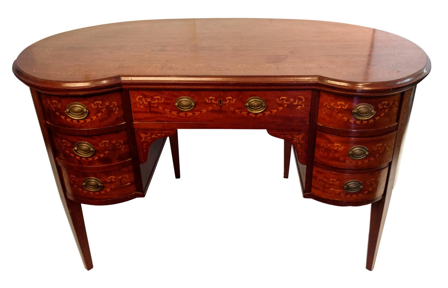 An Edwardian Style Marquetry Writing Desk Height 30 x width 50 x depth 28 inches. — EARLY 20TH CENTURY
