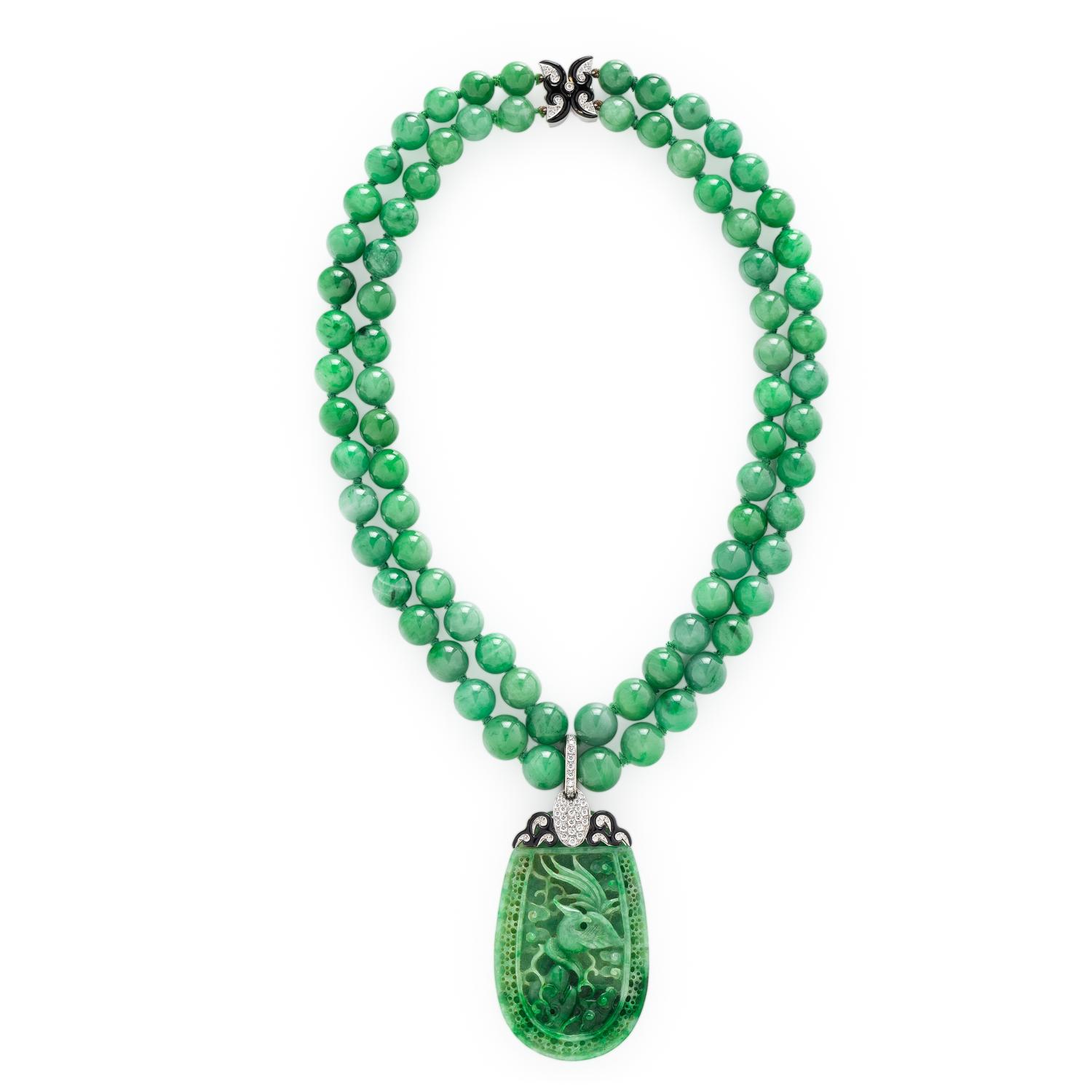 NARDI, CARVED JADE, DIAMOND, AND ENAMEL NECKLACE