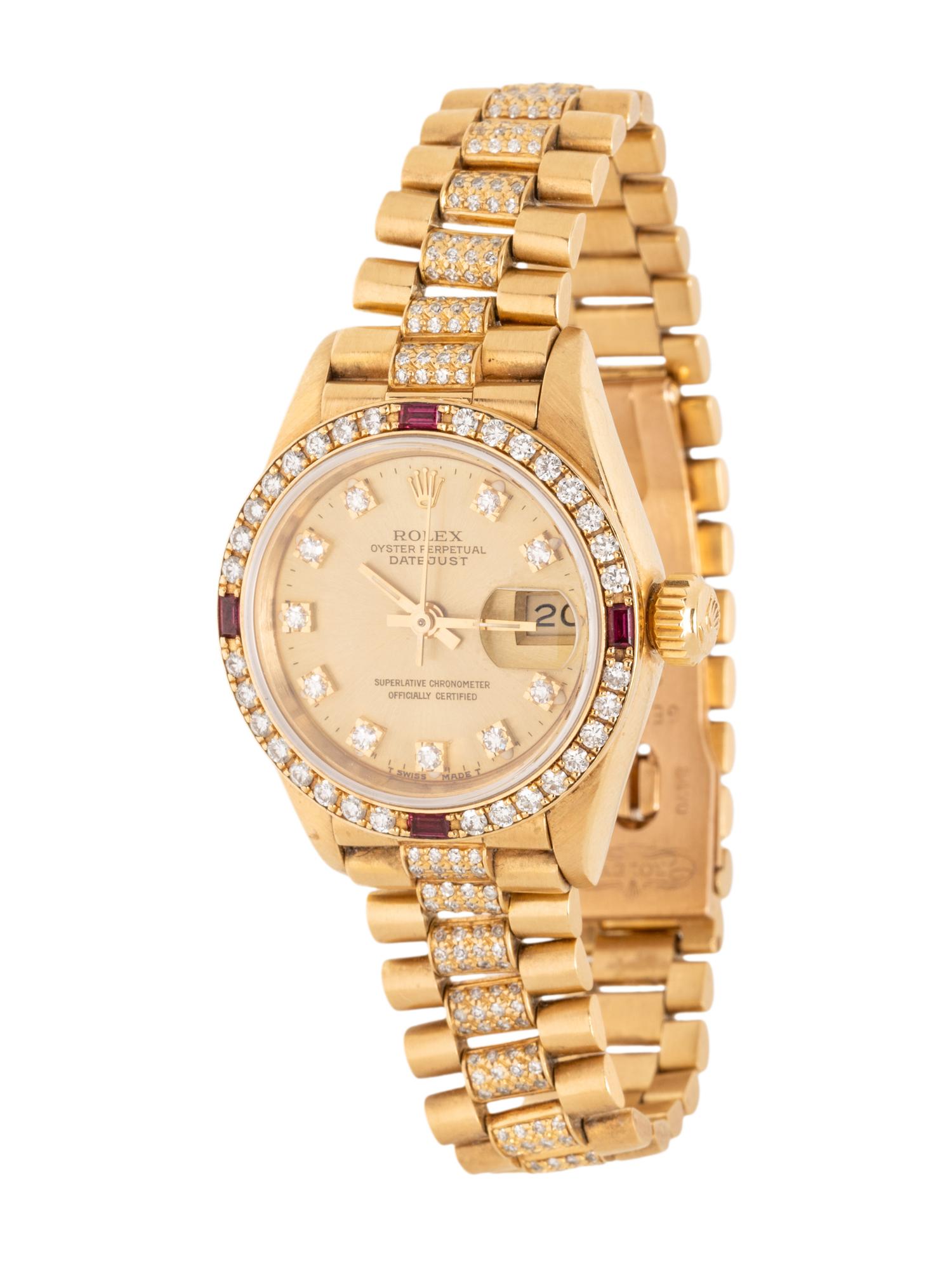ROLEX, REF. 69068 18K YELLOW GOLD, DIAMOND, AND RUBY 'LADY DATEJUST' WATCH WITH DIAMOND PRESIDENT BRACELET