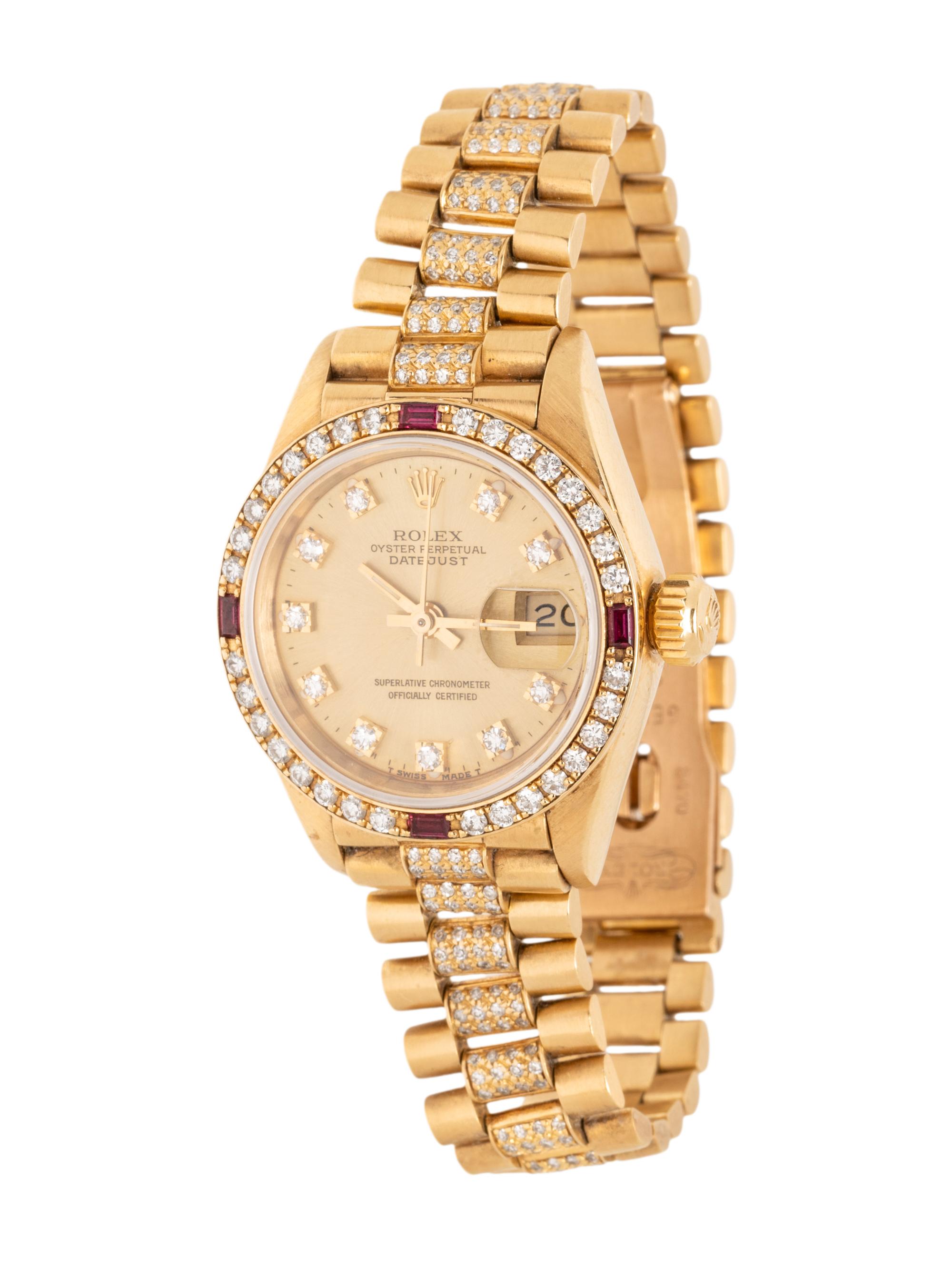 ROLEX, REF. 69068 18K YELLOW GOLD, DIAMOND, AND RUBY 'LADY DATEJUST' WATCH WITH DIAMOND PRESIDENT BRACELET