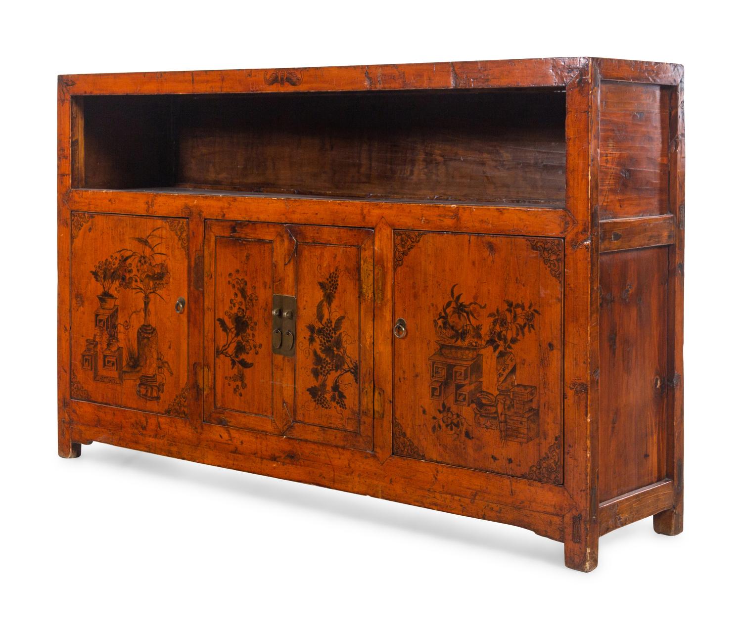 A Chinese Export Paint Decorated Serving Cabinet