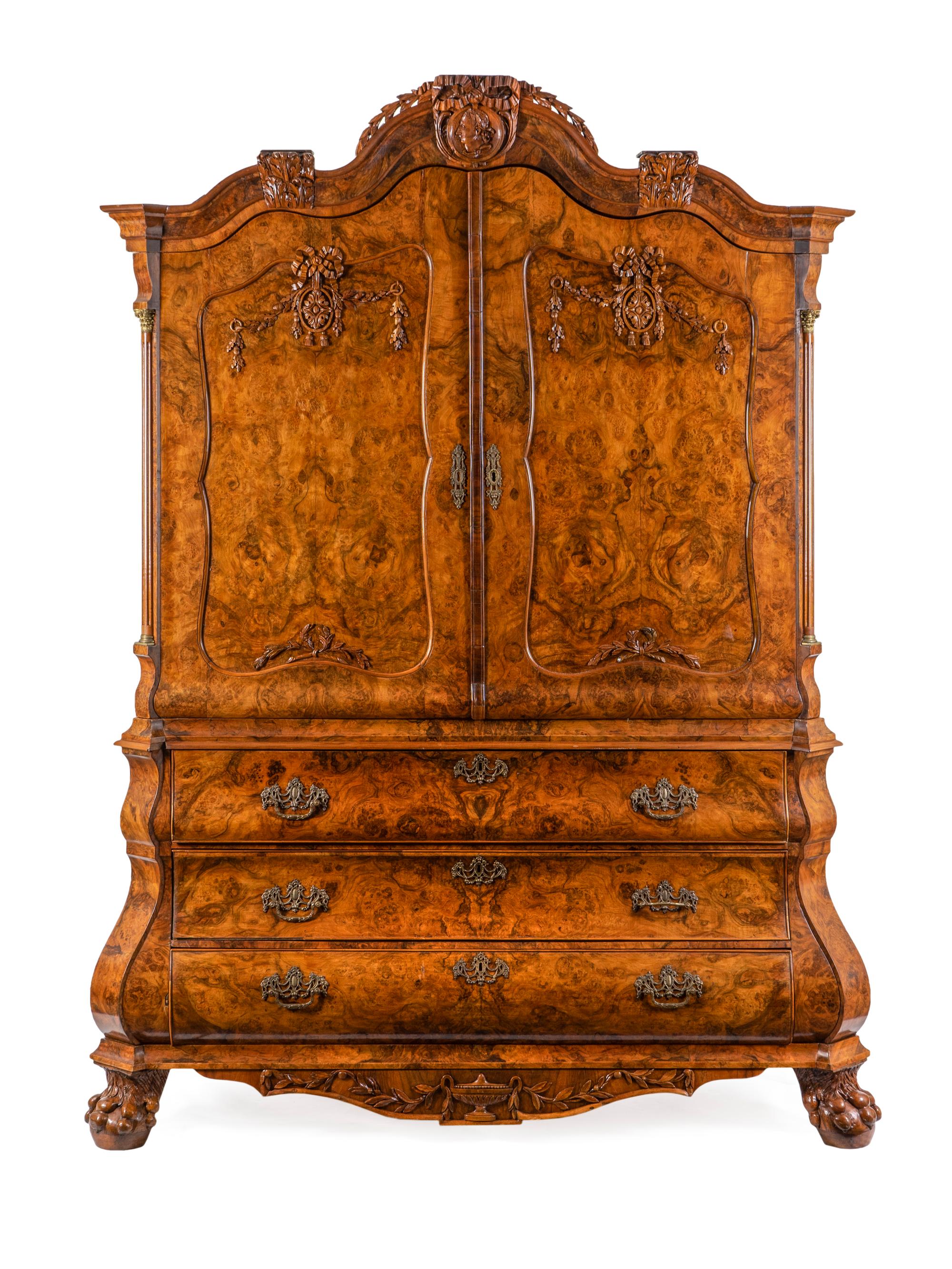 A Dutch Baroque Burlwood Cabinet — 18TH CENTURY WITH LATER ELEMENTS