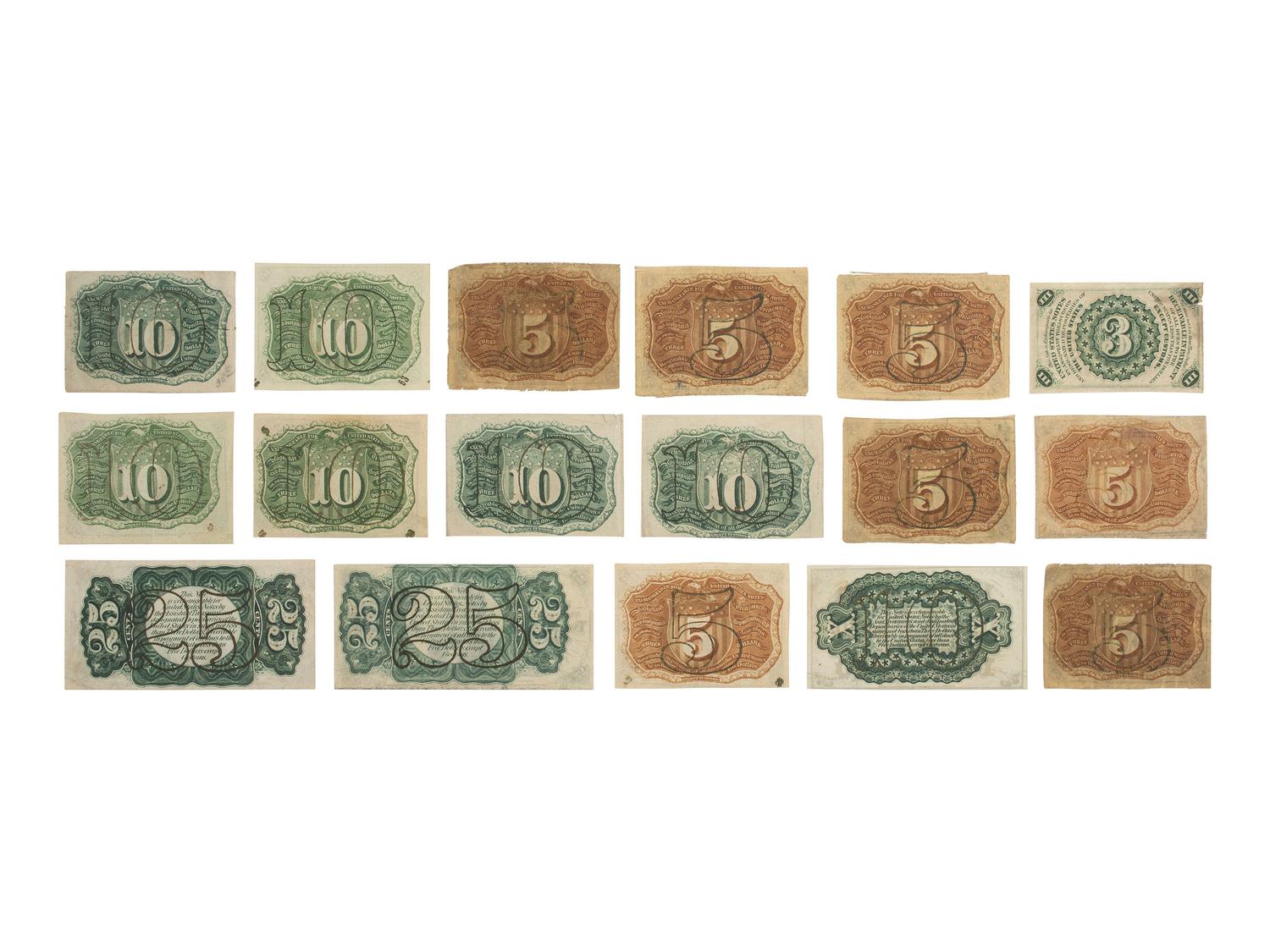 [CIVIL WAR]. A group of fractional currency, patriotic covers, & 19th century notes and covers.