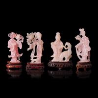 Four Chinese Rose Quartz Figures of Female Immortals, 20th Century — 近代 粉晶仕女擺件一組四件