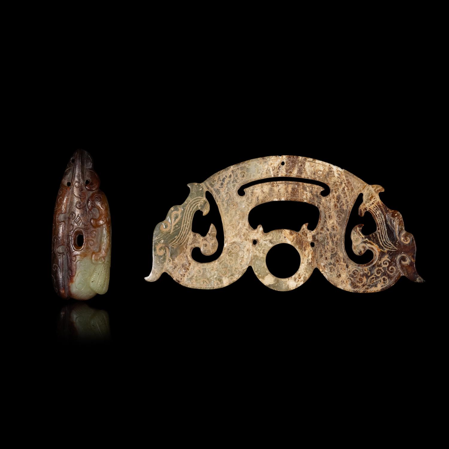 Two Chinese Archaistic Jade 'Dragon' Pendants 仿古玉佩兩件