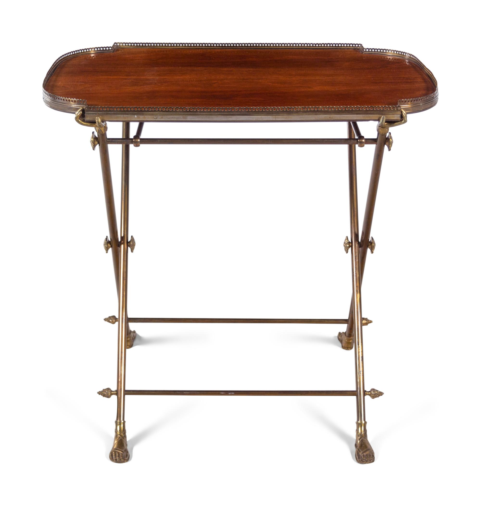 A French Brass and Mahogany Butler's Tray Table