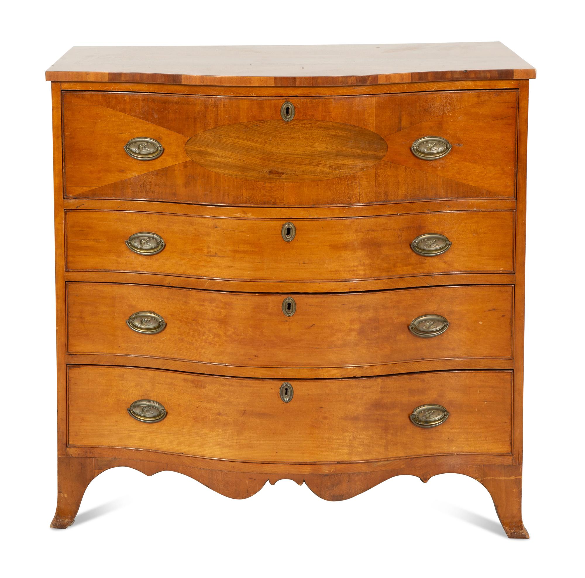 A George III Mahogany Serpentine-Front Bureau Chest of Drawers