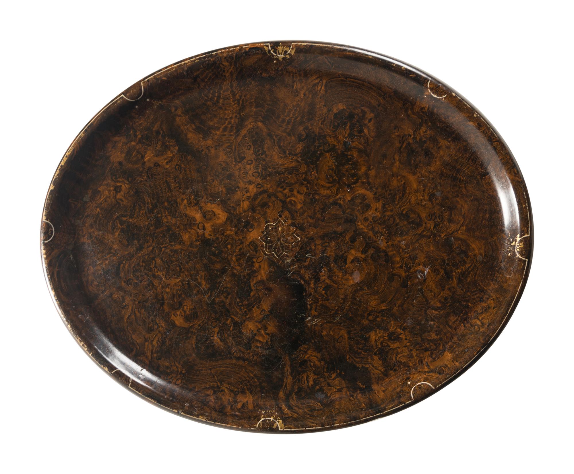 A Faux Bois and Parcel Gilt Papier-Mâché Tray on Stand